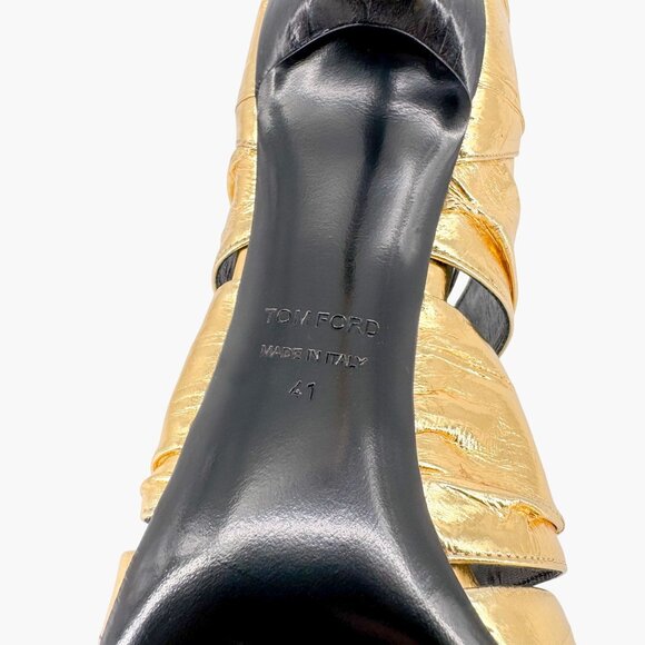 Tom Ford Stardust Lace Up Heels EU 41 US 9 Metallic Gold Foil Leather Tie Shoe - Picture 14 of 16